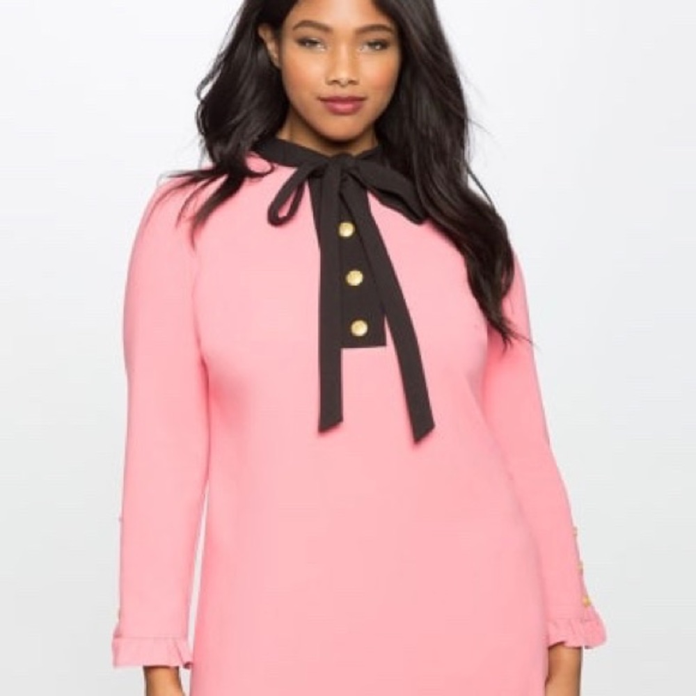 Eloquii pink dress with gold buttons